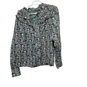 Boden Ruffle Neck Green Floral Top Plus Size 20/22 Cottagecore